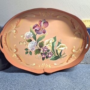 Bavarian Folk Art  Floral Design Wooden Oval Tray, Hand Painted by Lorene 2009